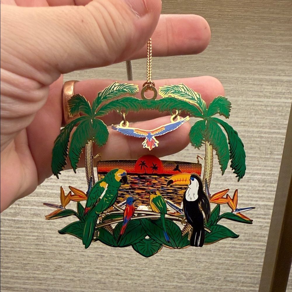 Baldwin Tropical Sunset Metal Christmas Holiday Ornament with Green/Gold Accents